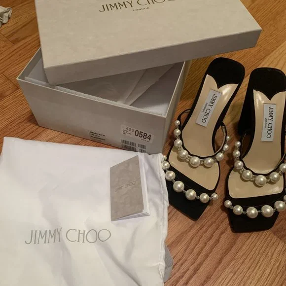 JIMMY CHOO Suede Beaded Accents Slides - Size 9 - Picture 6 of 11